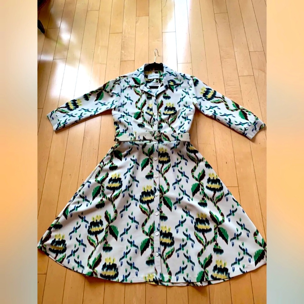 SAMANTHA SUNG White and Green Midi Dress